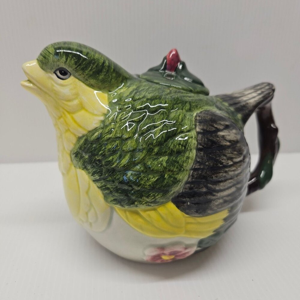 Meridian Ceramics Hand-Painted Green Finch Bird Tea Pot